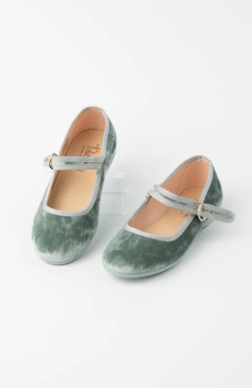 Zapatos niña terciopelo verde ceremonia