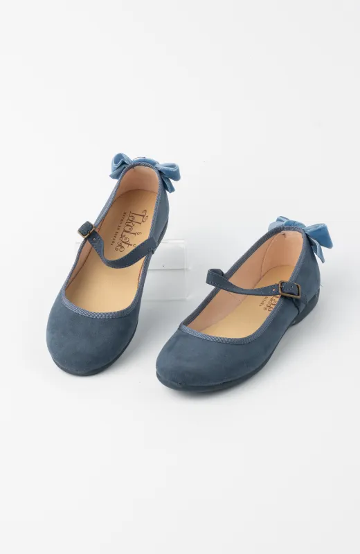 Zapatos niña azules con lacito atrás ideal para ceremonias infantiles y cumpleaños