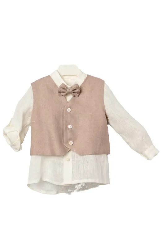 Diseñado para momentos que importan Traje de lino para niño de Arras rosado, con chaleco y pajarita también de lino