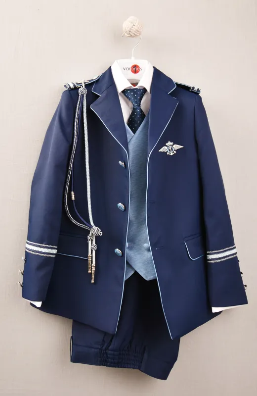 Porque este día es suyo Traje de Comunión Almirante azul, con camisa de cuello italiano y puños dobles con gemelos