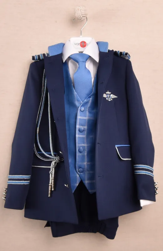 Diseñado para su gran día Traje de Comunión Almirante azul formado por chaqueta, chaleco y corbata, camisa y pantalón