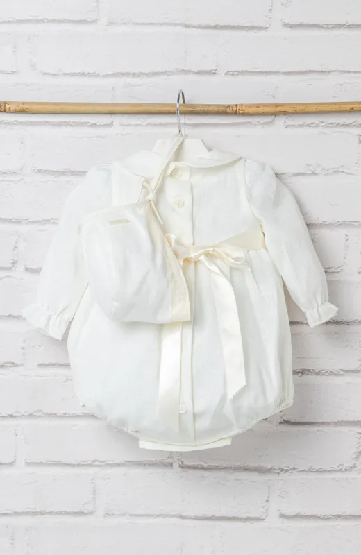 Ranita de bebé de lino con capota Ceremonia Alvaro Ranita Bautizo niño lino con capota y manga larga, ideal para Bautizo