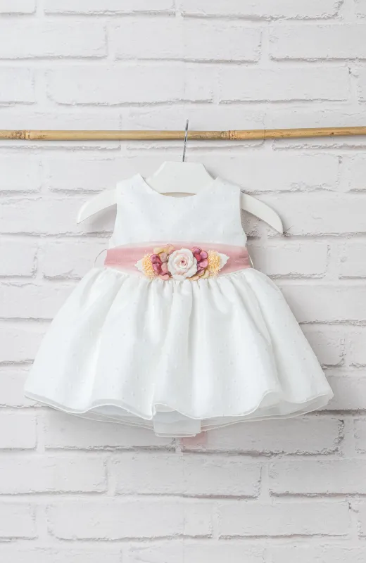 La ceremonia más delicada Vestido Ceremonia niña bebé plumeti fajín rosa, ideal para Bautizo y ceremonia infantil