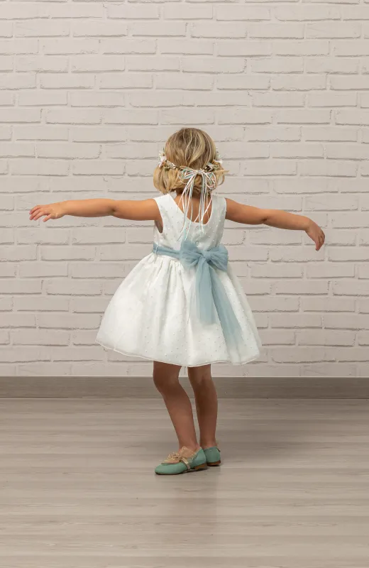 Así se viste quien acompaña con amor Vestido niña Arras plumeti fajín verde ideal para ceremonia infantil