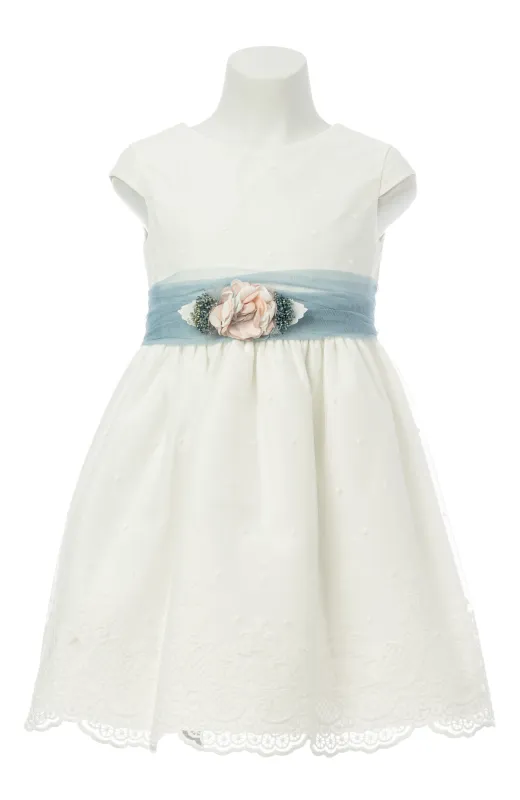 Vestido niña Ceremonia bordado fajín azul , ideal para arras