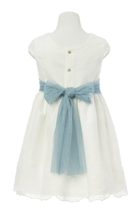 Porque sabes reconocer lo especial Vestido niña Ceremonia bordado fajín azul,con escote espalda