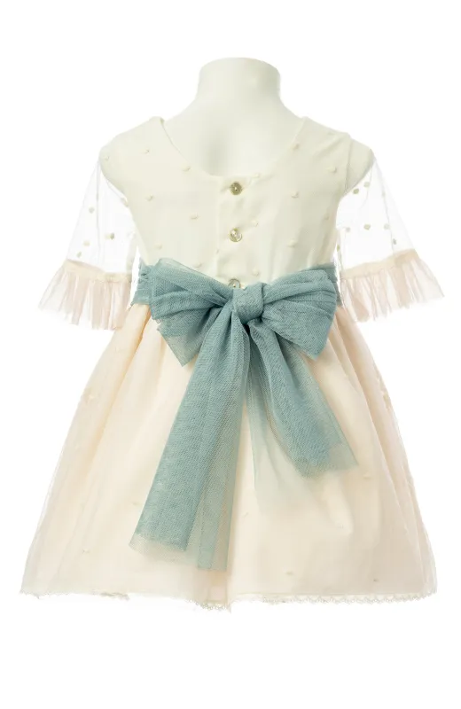 Vestido niña Arras bordado con manga francesa semi transparente