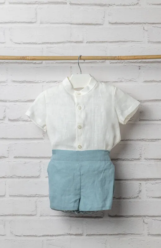 Traje lino niño bebé elegante océano, ideal para Bautizo