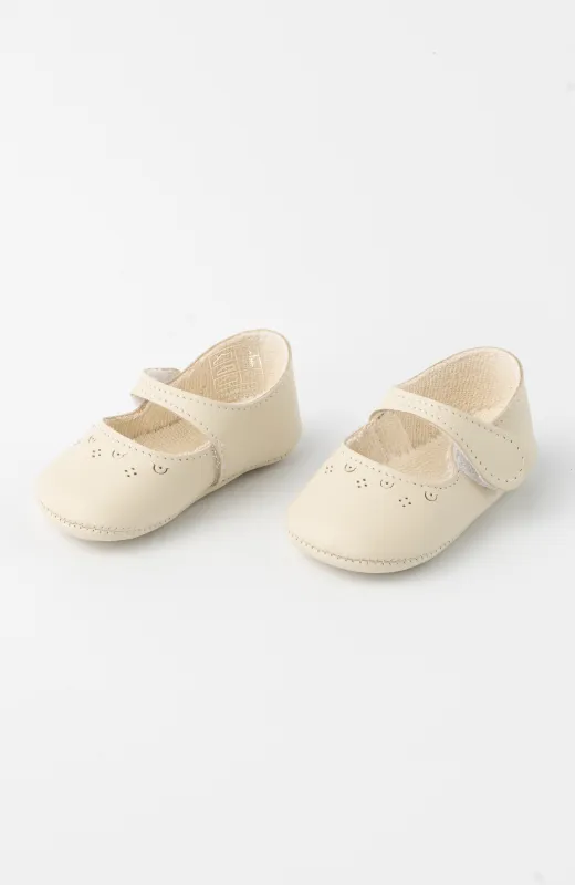 Zapatos bebé de piel sin suela para Bautizo color crudo , blandos y elegantes