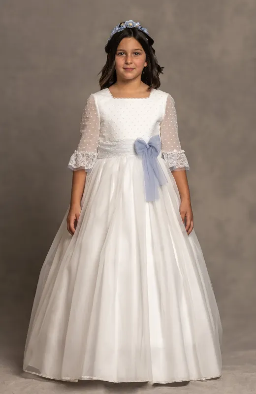 Sutil, elegante, perfecta Vestido de Comunión manga francesa