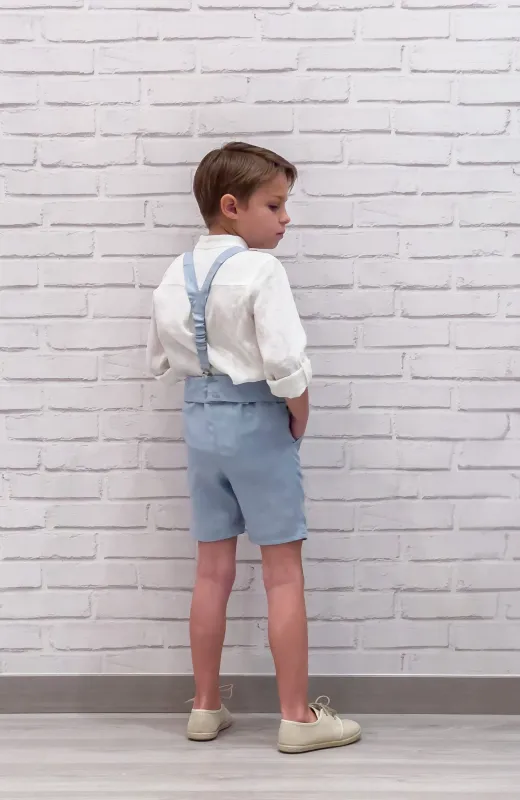 Elegancia que emociona a padres y abuelos Traje elegante niño lino color celeste de ceremonia arras
