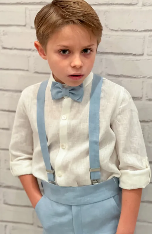 En cada boda hay un niño especial Traje elegante niño lino color celeste, el clasico de ceremonia infantil