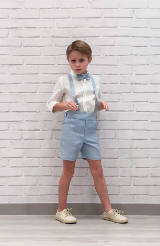 Cuidar los detalles empieza por ellos Traje elegante niño lino color celeste, ideal para Arras o Bautizo