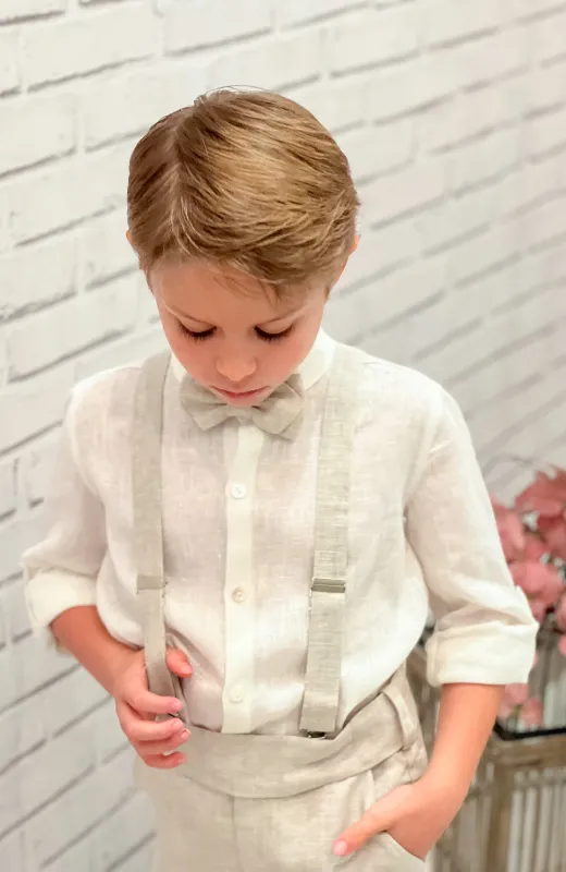 Protagonistas en silencio, pero inolvidables Traje elegante niño lino color tostado, ideal para Arras y Bautixe