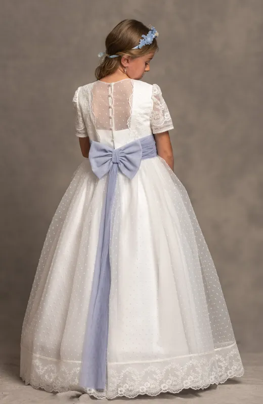 Amor en forma de lazo Vestido de Comunión niña Outlet con espalda semitransparente con escote cuadrado