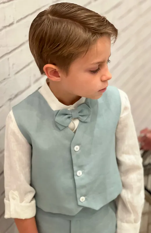 Su primer gran papel en una historia Traje de lino para niño de Arras océano a juego con vestido hermana