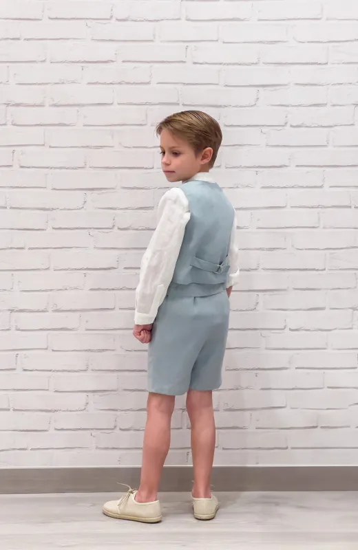 Para caminar con pétalos y estilo Traje de lino para niño de Arras océano, con chaleco y pajarita
