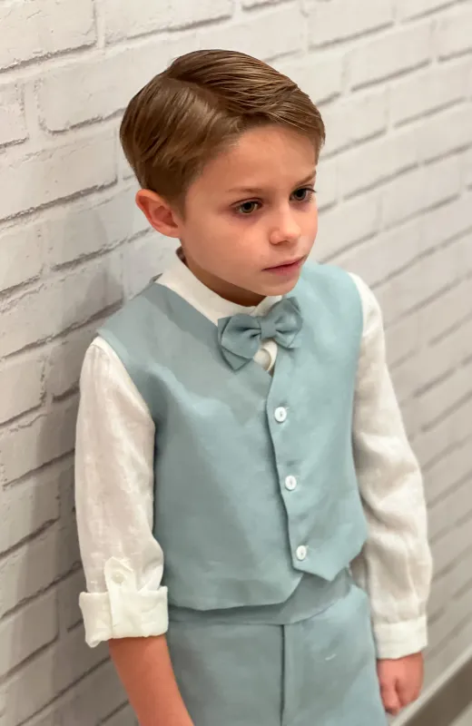Diseñado para momentos que importan Traje de lino para niño de Arras océano con pantalón con fajín