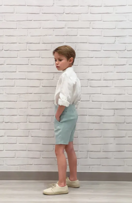 Para caminar con pétalos y estilo Conjunto niño ceremonia lino Liam verde