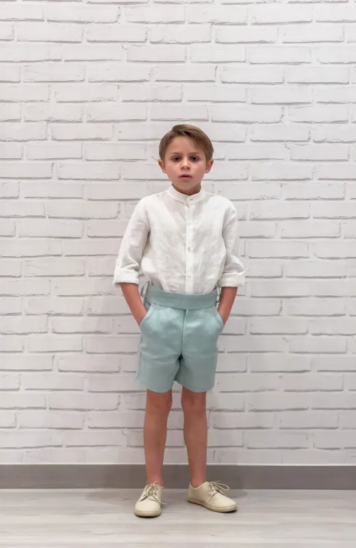 Vestirlo bien también es celebrarlo Conjunto niño lino ceremonia verde, ideal para Arras y Bautizo