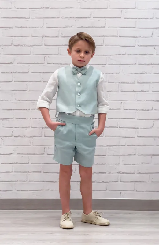 Pequeño en tamaño, grande en presencia Traje de lino para niño de Arras verde, ideal para Arras y Bautizo