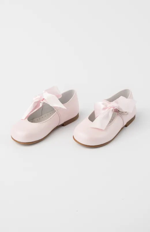 Zapatos niña ceremonia lazo raso rosa baby, ideal para Bautizo y fiestas infantiles