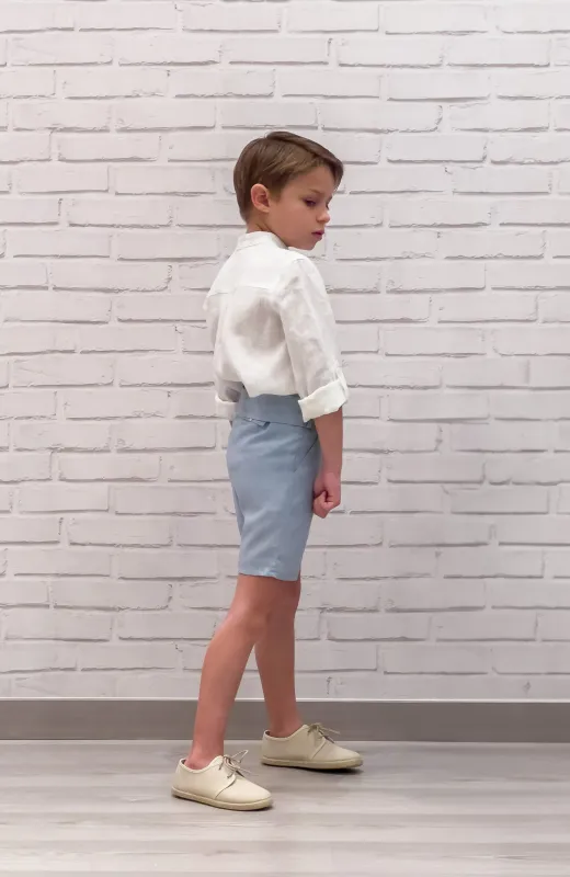 Orgullo en cada paso que dé Conjunto niño lino ceremonia celeste, ideal para ceremonias de verano