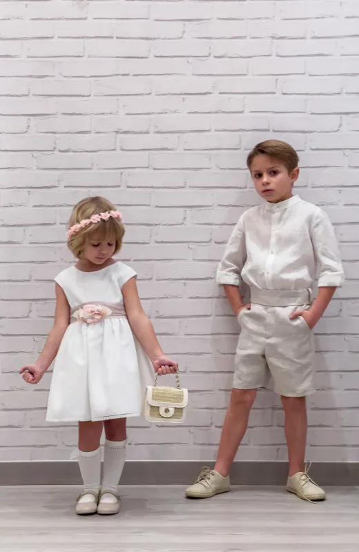 Ideal para llevar anillos y sonrisas Conjunto niño lino ceremonia tostado, ideal para Arras y Bautizo
