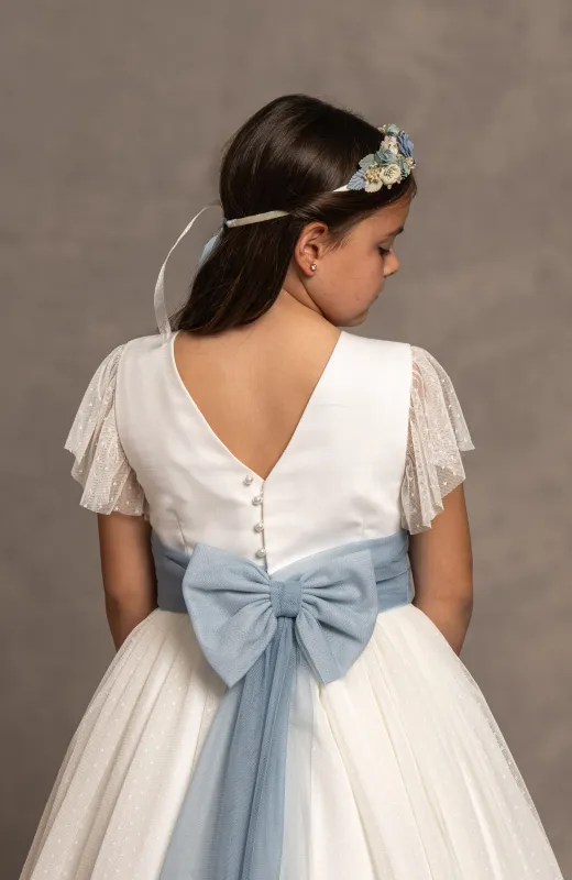 Vestido de Comunión niña Outlet gasa lazo azul