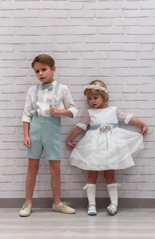 Su estilo será recordado Traje elegante niño lino color verde, ideal para Arras o Bautizo
