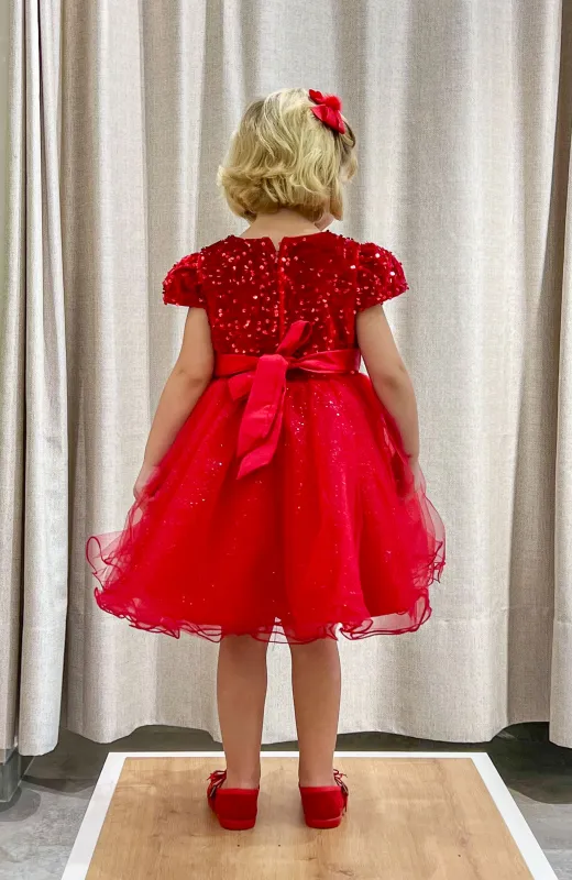 Vestido niña lentejuelas fiesta rojo ideal para Navidad