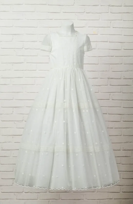 Vestido de Comunión niña Outlet bodoques bordados blanco roto