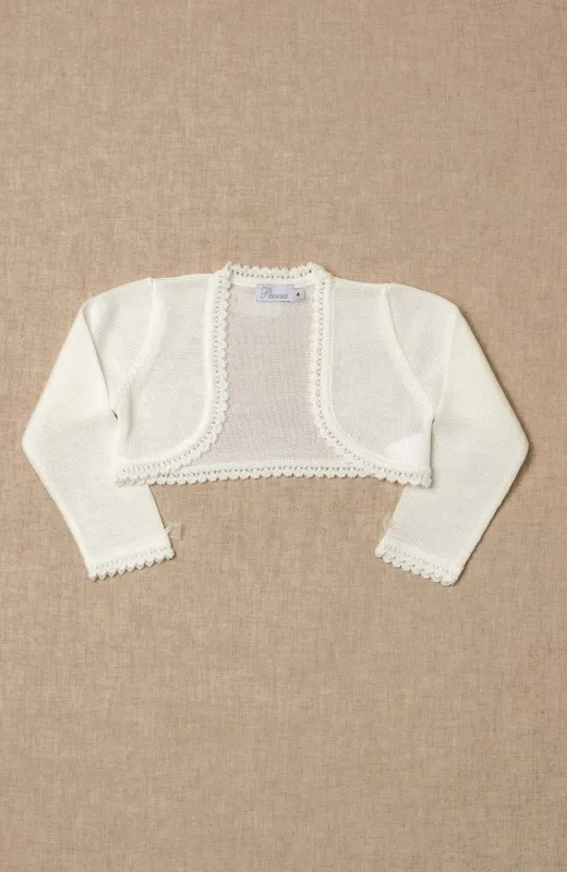 Preciosa chaqueta niña ceremonia clisa con ondas ligeras adornando puños y bajos , ideal para Comunión, Arras y otras ceremonias infantiles