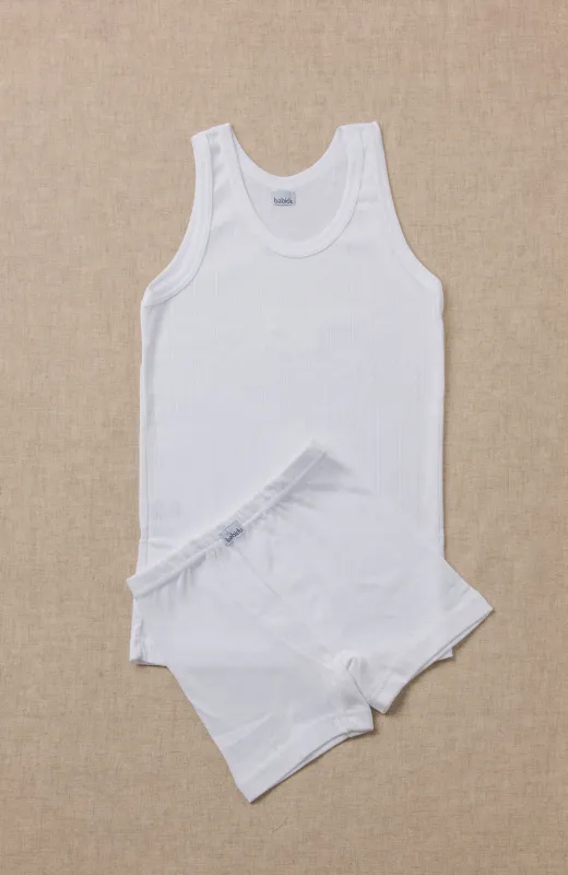 Ropita interior niño blanca para ceremonia, de algodon 100%