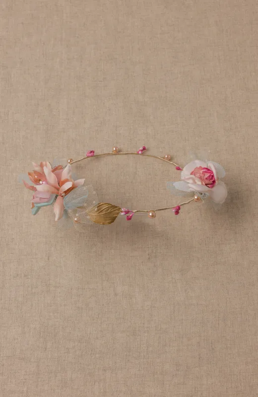 Corona Comunión niña rosa empolvado y dorado espectacular para combinar con vestidos de Comunión románticos y elegantes