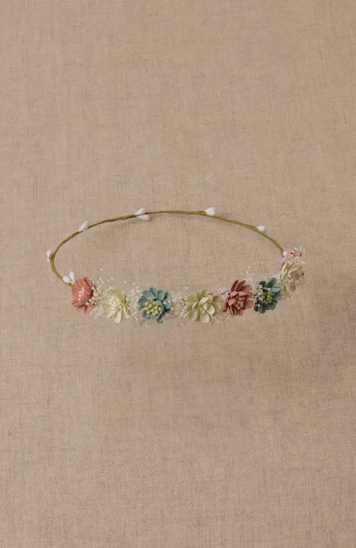Corona flores niña Ceremonia multicolor con flores secas, ideal para Comunión o Arras