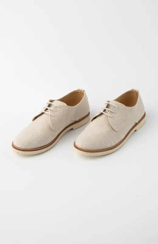 Estilo que no se olvida Zapatos niño vestir tejido lino tostado