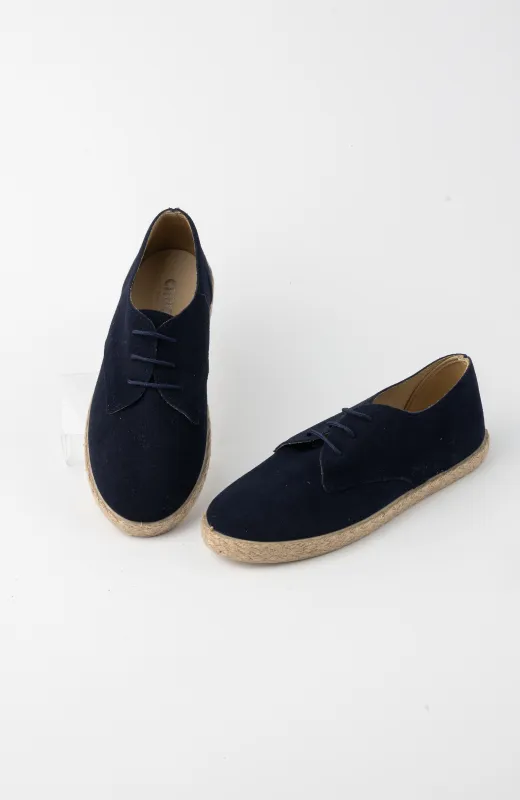 Alpargata niño yute ante marino, con cordones rústicos