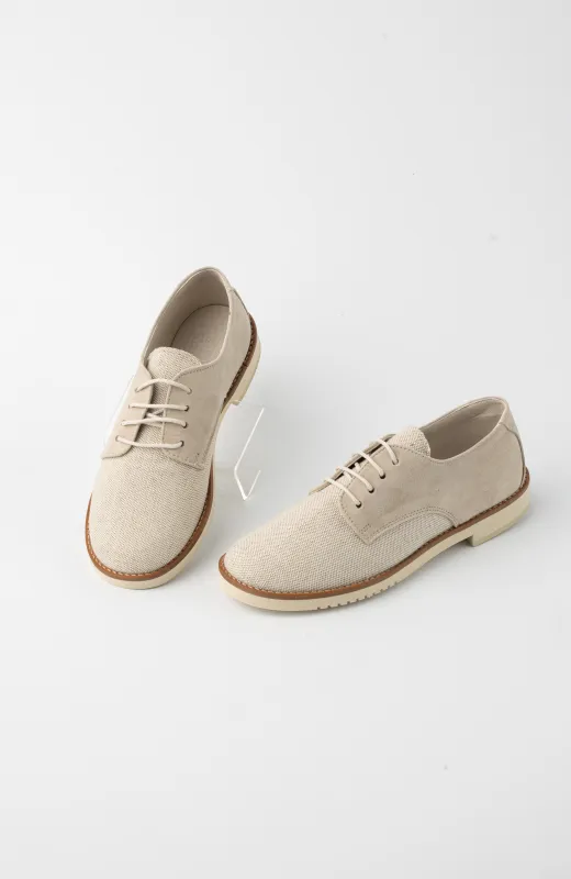 Zapato niño ceremonia lino y piel tostado