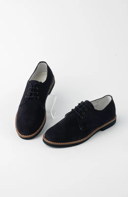 Zapatos de niño para vestir de ante marino, para trajes de niño elegantes y juveniles