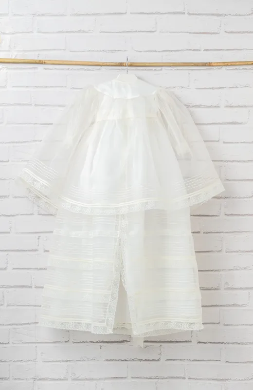 Belleza hecha ceremonia Faldón de Bautizo con capa y capota clásico color crudo