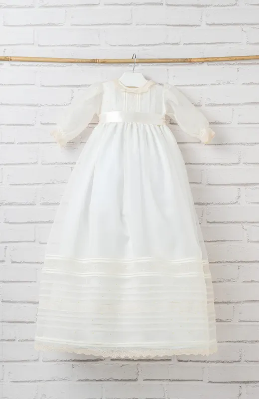 Así empieza su historia Faldón de Bautizo con capota clásico color crudo para bebé