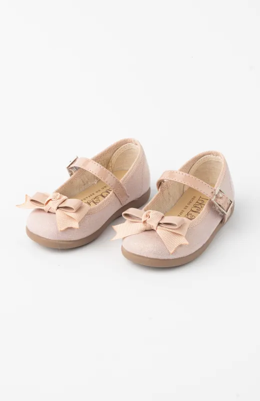 Zapatos niña lacito rosa con suela de goma , perfectos para ceremonias infantiles