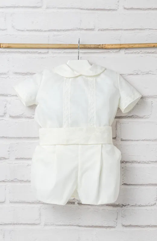 Traje niño Bautizo crudo con cuello bebé de dos piezas