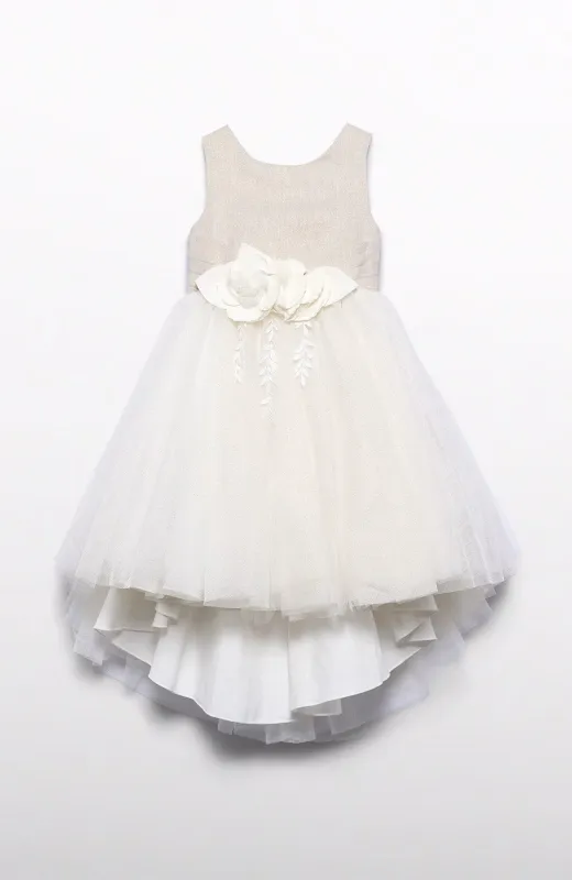 Haz que ese día sea perfecto Vestido de princesa dorado con brillo para niña, con colita atras