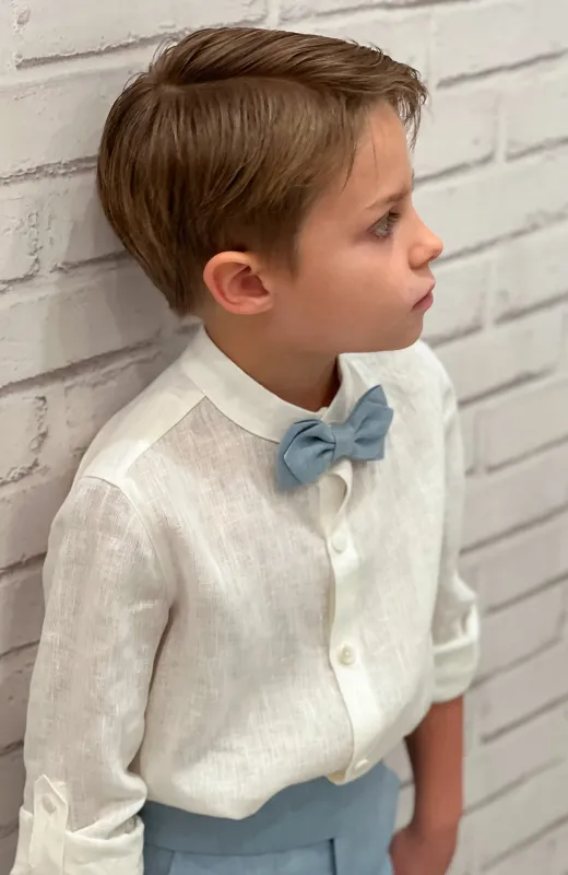 Camisa niño lino ceremonia  cuello mao crudo, ideal para Arras y vestir de niño hasta 12 años