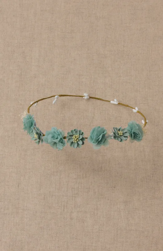 Corona ceremonia niña florecitas verdes ideal para Comunión y Arras