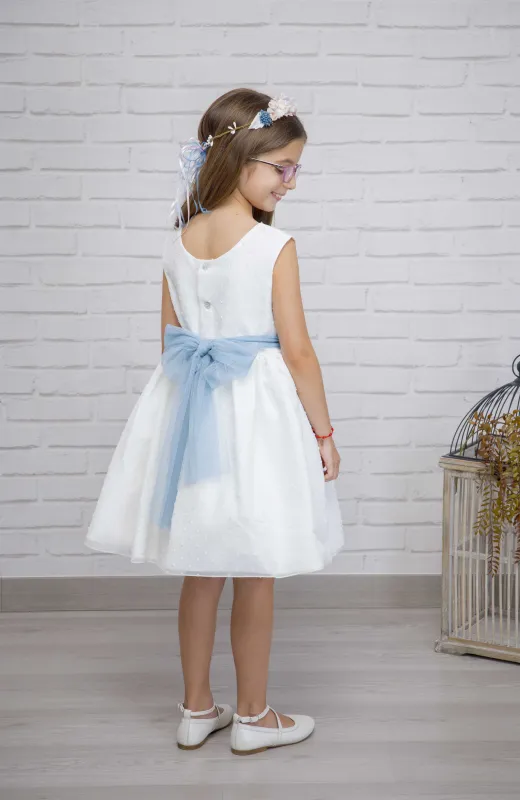 Vestido niña ceremonia plumeti fajín azul Iria