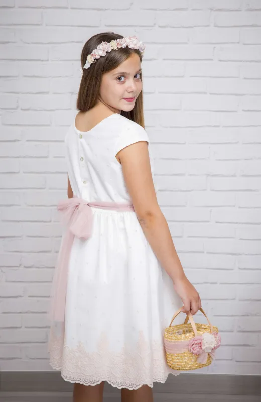 Vestido niña bordado rosa ceremonia Inés Vestido niña bordado rosa ceremonia Inés