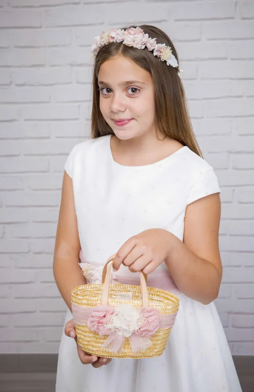 Vestido niña bordado rosa ceremonia Inés Vestido niña bordado rosa ceremonia Inés